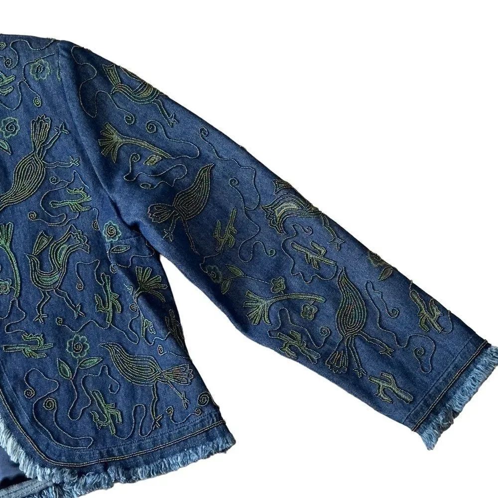 Double D Ranch Beaded Fringed Open Denim Jacket SMALL - Picture 9 of 16